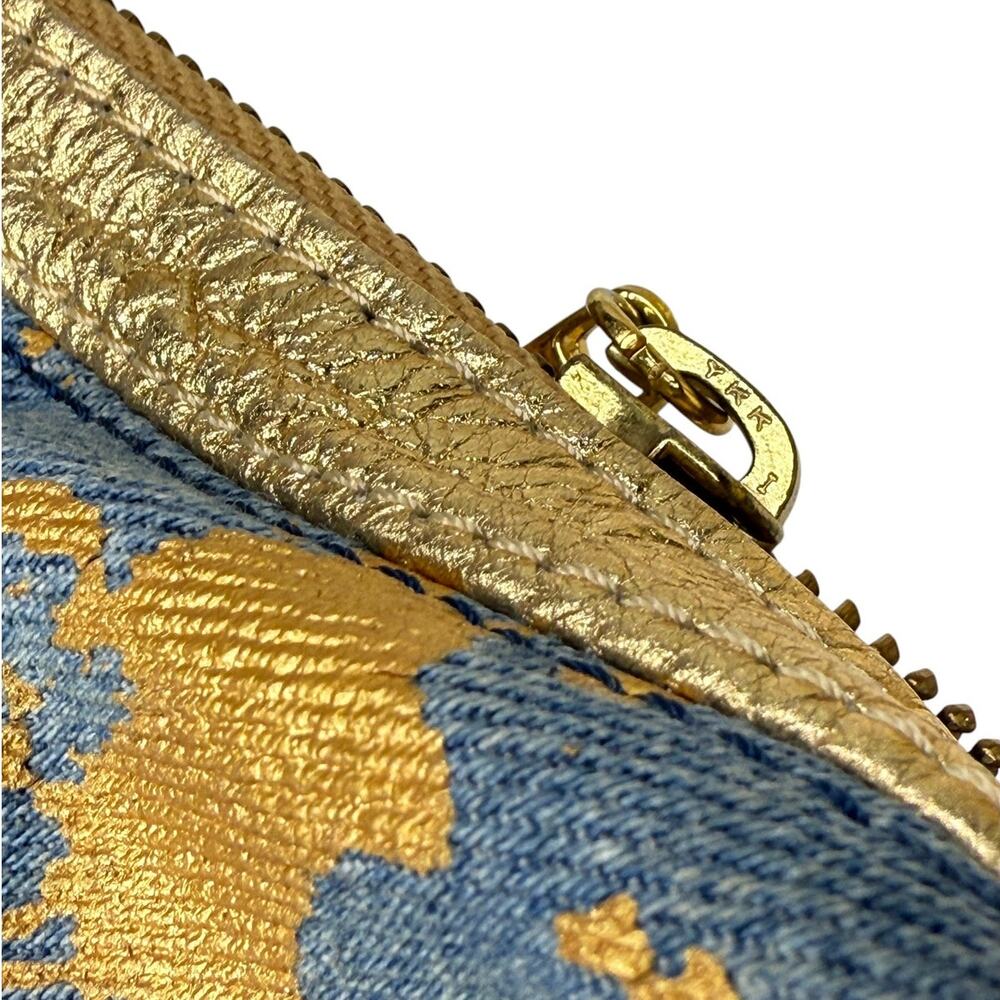 Y2K Denim & Gold Metallic Shoulder Bag Boho Glam Streetwear Purse - Picture 13 of 16